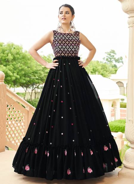 Black Colour Kf Flory 24 New Latest Designer Festive Wear Long Georgette Anarkali Suit Collection 4734